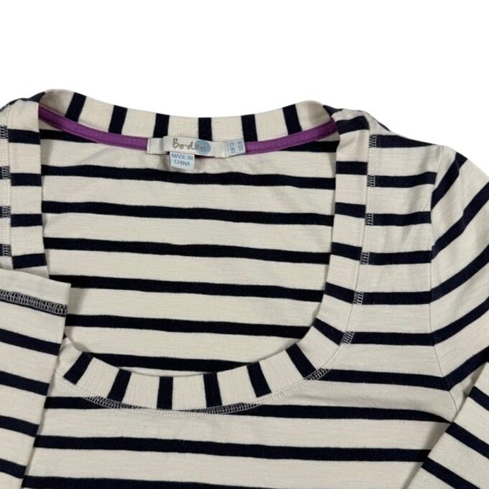 Boden Womens Navy Blue Cream Striped Scoop Neck Long Sleeve T-Shirt Size US 8